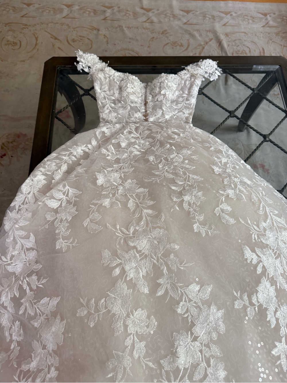 Elegant White Lace Floral Ball Gown Wedding Dress